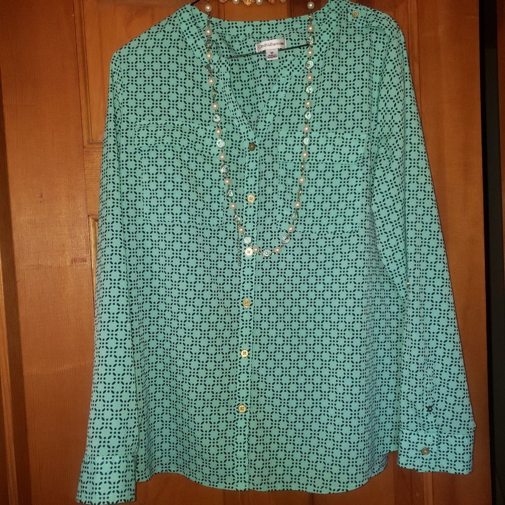 $75 Croft & Barrow | Med | Teal Pattern Blouse - Picture 1 of 8